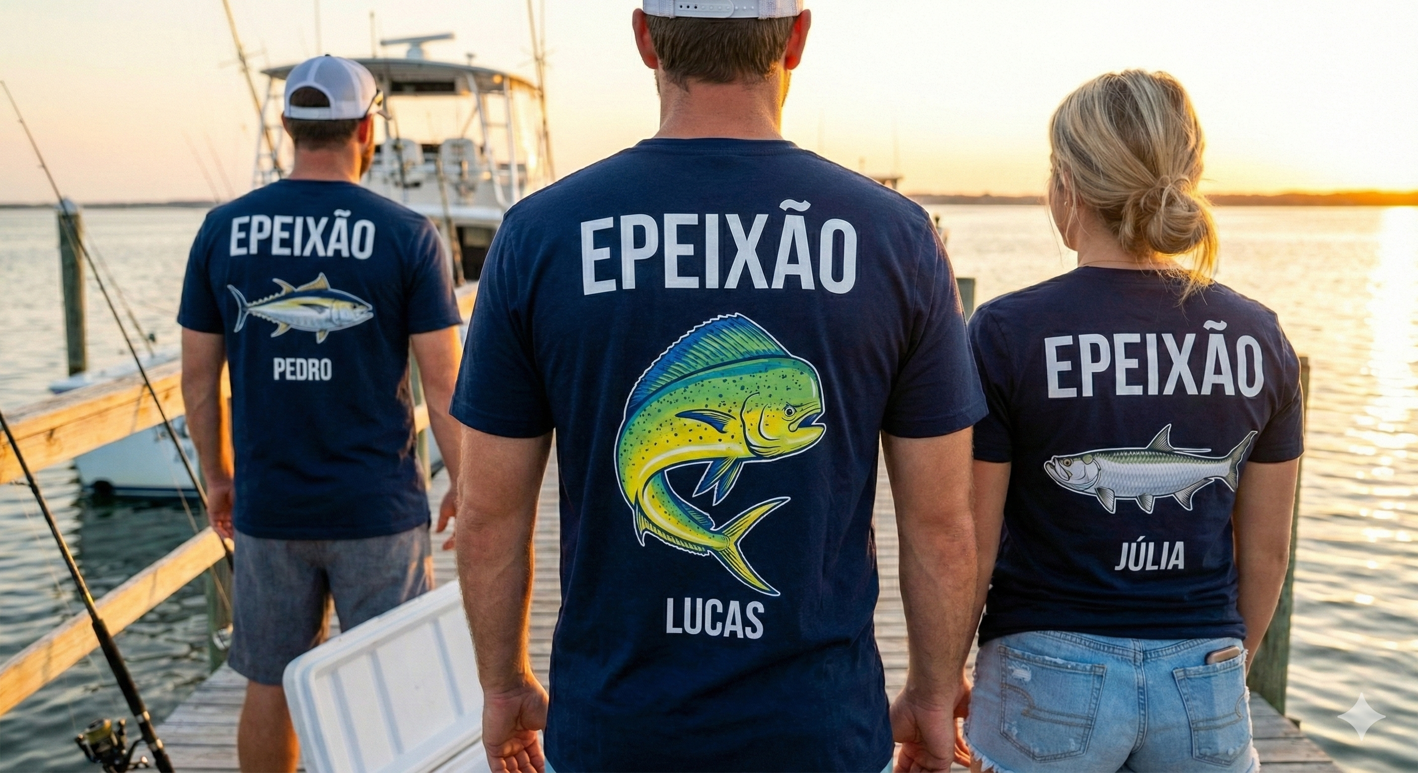 Equipe de pesca com camisetas